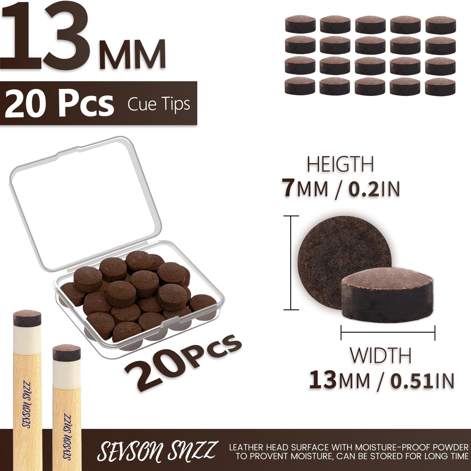 Billiard CUE Tips 13MM BROWN