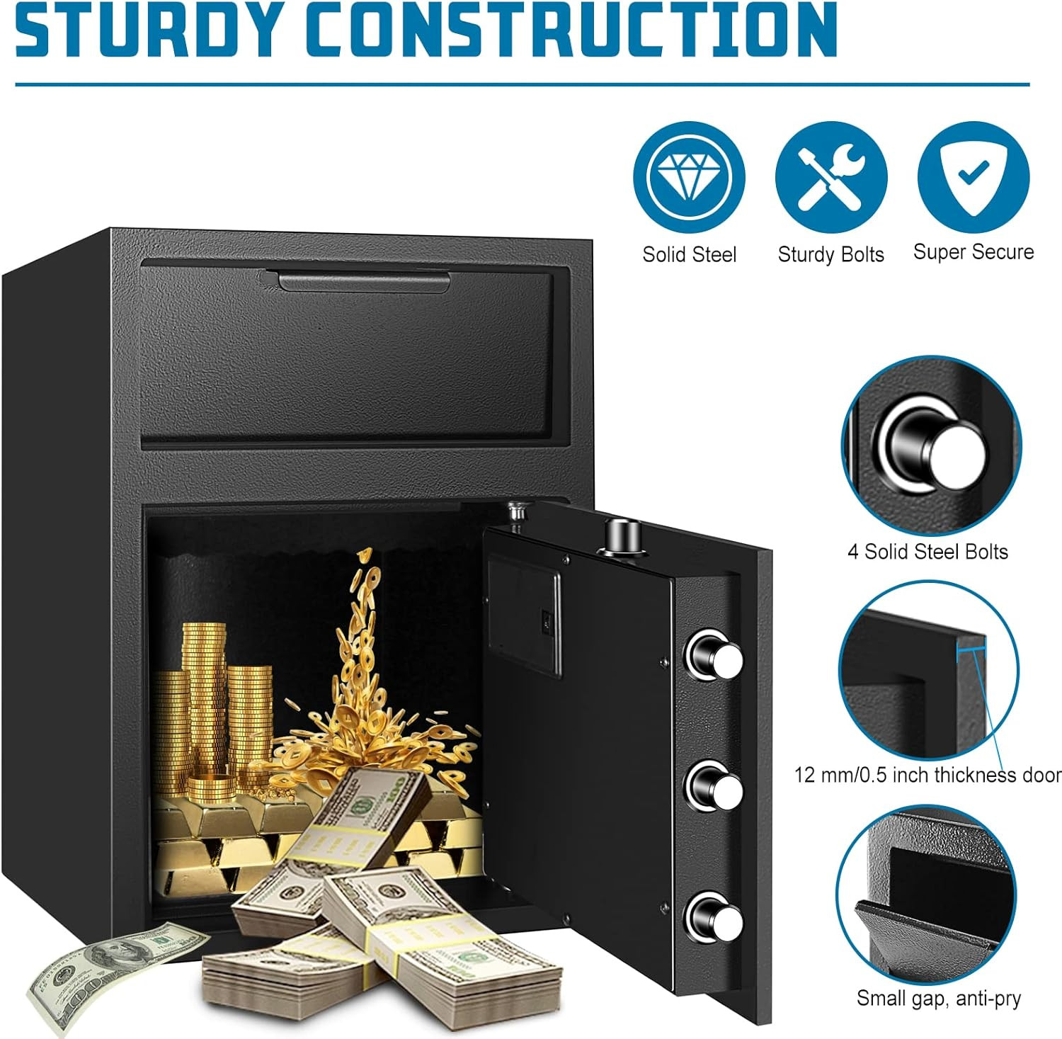 Depository Drop Safe with Electronic Keypad & Key Backup, 2.2 cuft