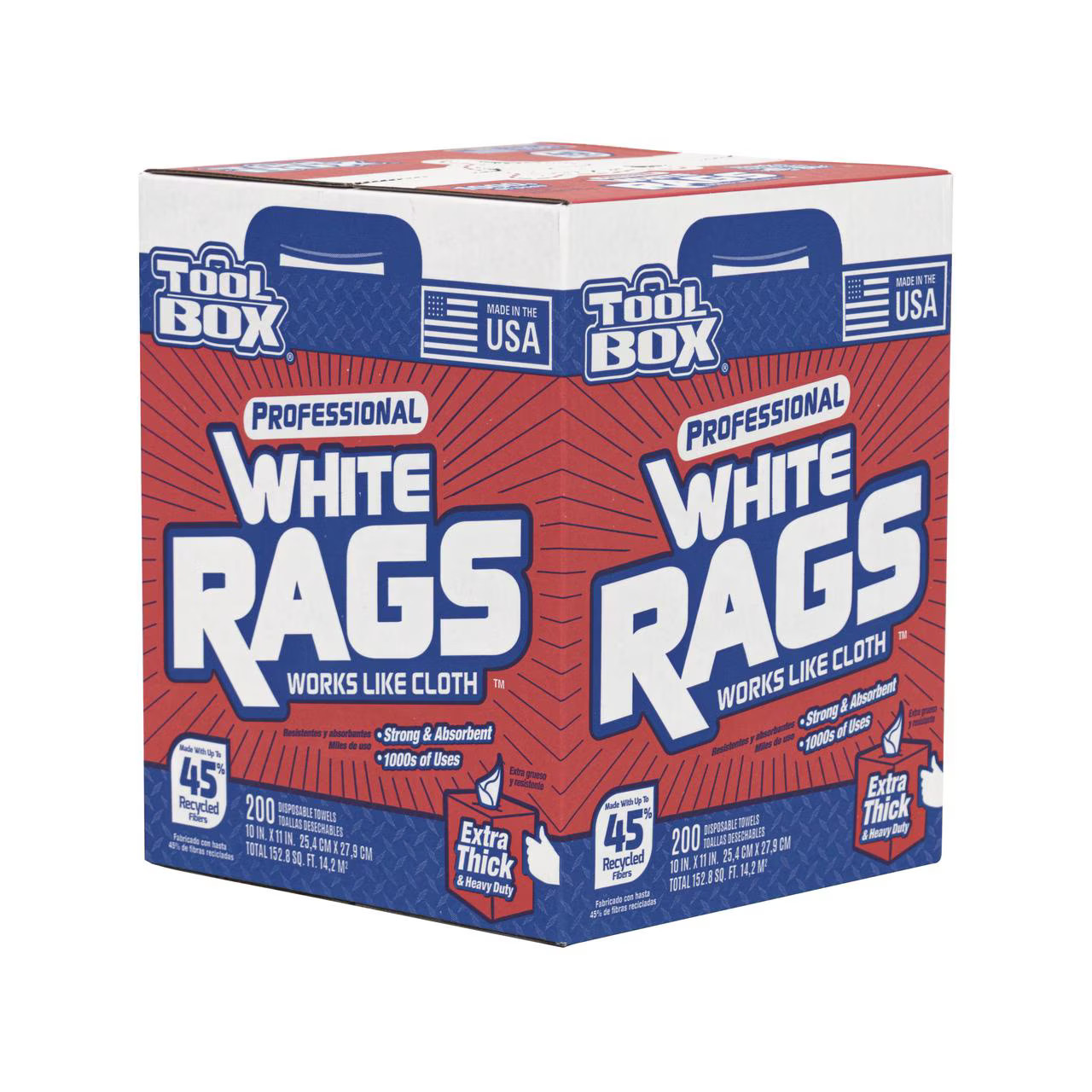 TOOLBOX Professional White Rags (200 Sheets; 10" x 11" Sheet Size; Disposable
