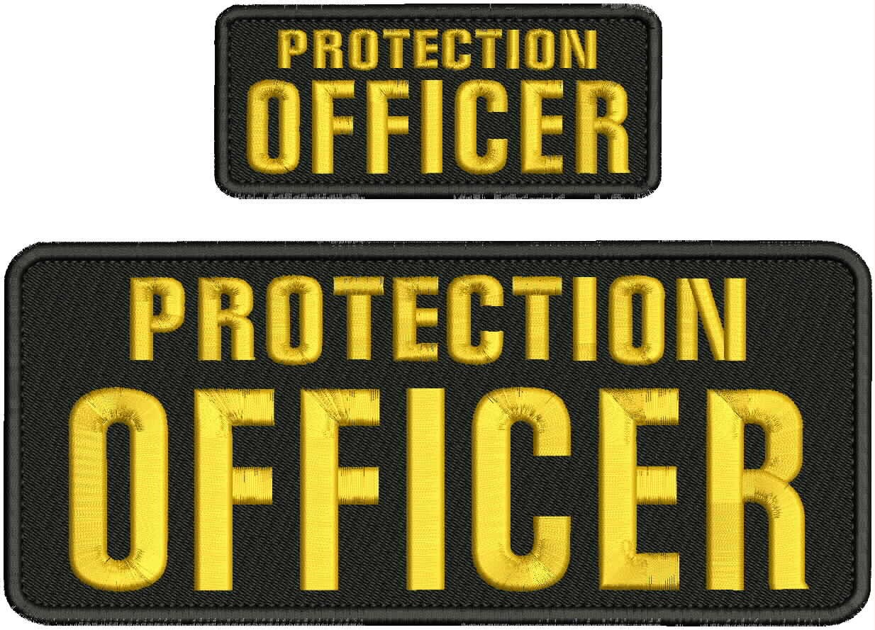 Collectible 2 Embroidery Patch Protection Officer 4x10 &2x5 Gold on black
