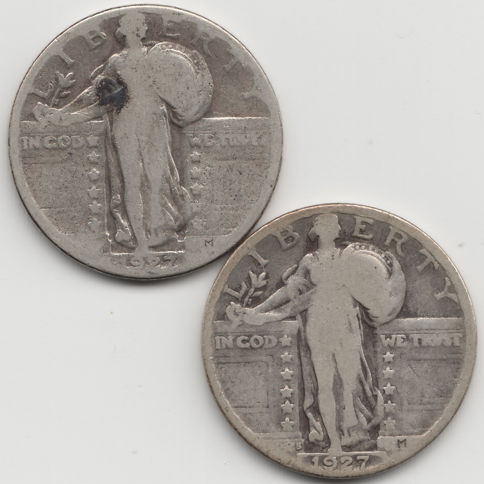 1927 D & 1927 S AG-G Standing Liberty Quarters, 2 coins