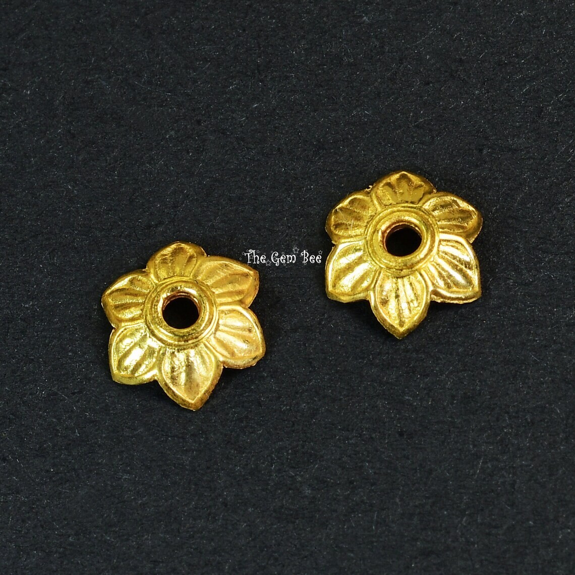 8.5mm 18k Solid Yellow Gold Leaf Flower Floral Design Bead Cap Finding (2)