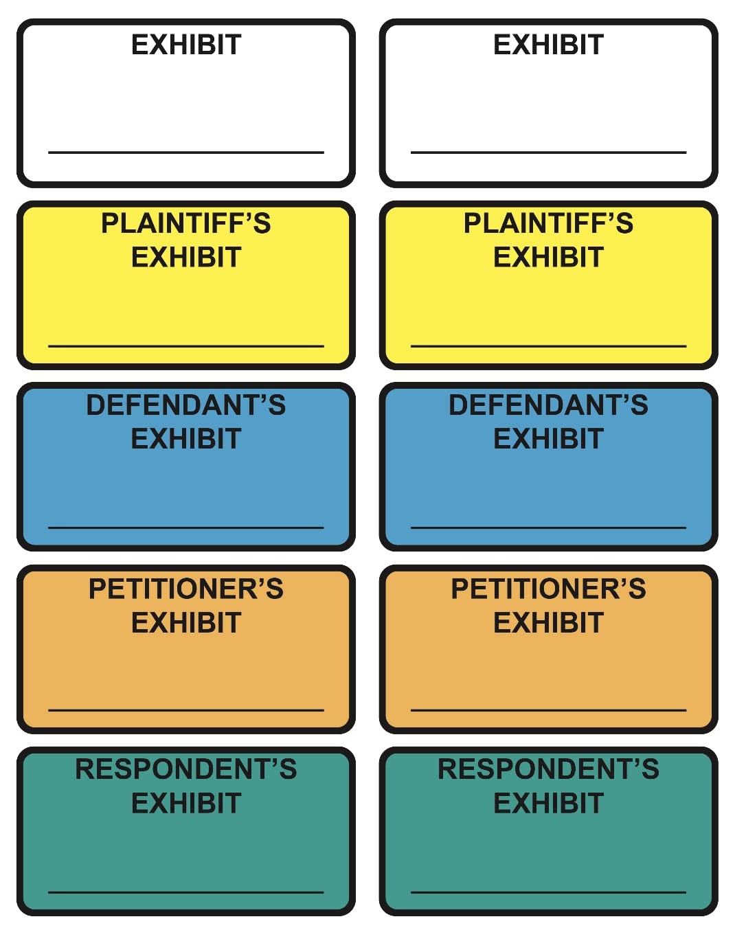 1"X2" 500 PCS Legal Exhibit Stickers, Plaintiff’s, Defendant’s, Petitioner’s