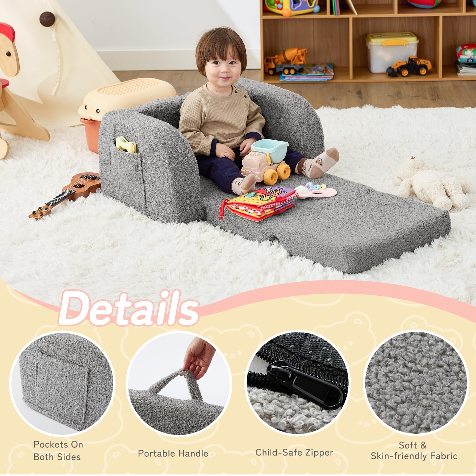 Couch, 2-in-1 Chairs Comfy 1-3 Years Old, Chair for Girls and Boys, Couch Bed...