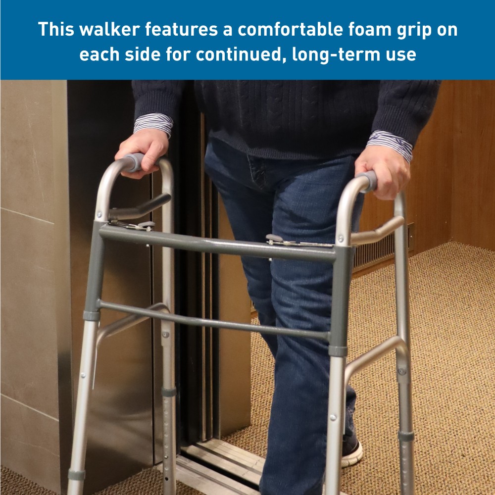 BodyMed Two Button Folding Walker with Wheels, Lightweight Mobility Aid