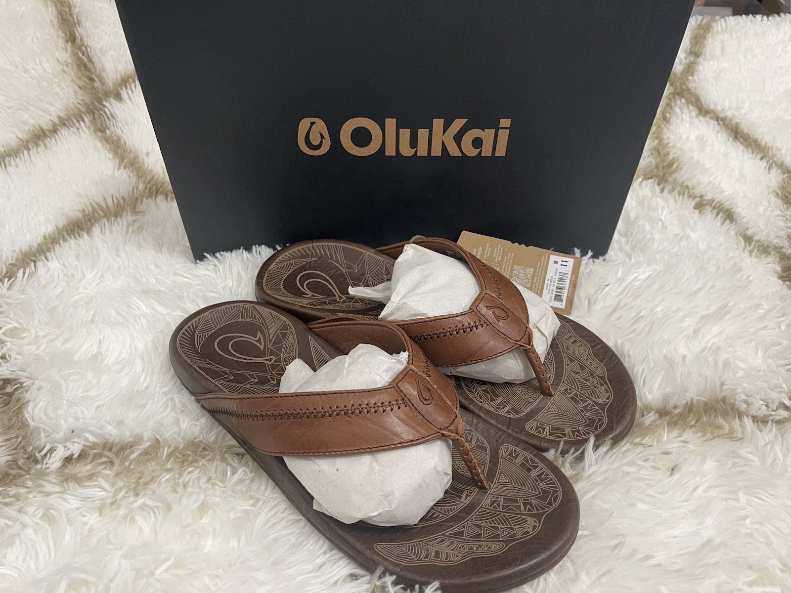 Olukai Men's Size 11 Hiapo Flip Flop Comfort Beach Outdoor Sandals-Rum/Dark Wood