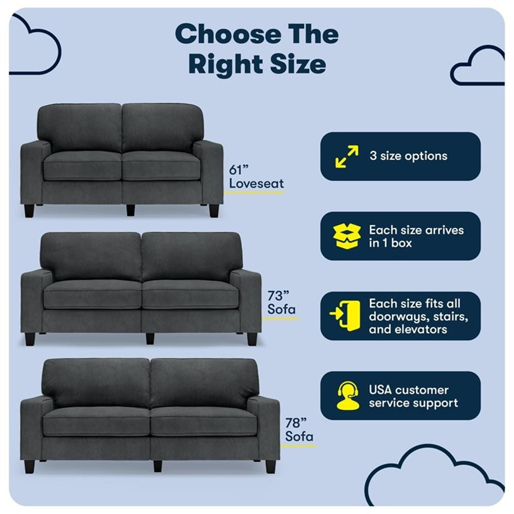 Serta Palisades 61" Track Arm Sofa Loveseat with Removable Covers Charcoal