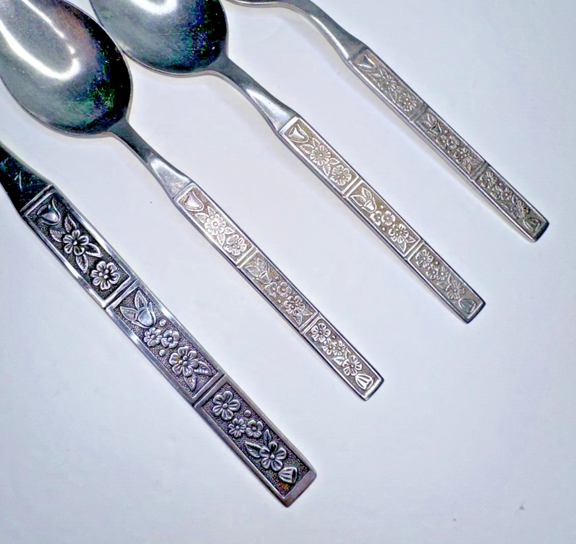 Northland Spring Fever Floral Stainless Flatware 4 pc VTG Teaspoon Fork MCM