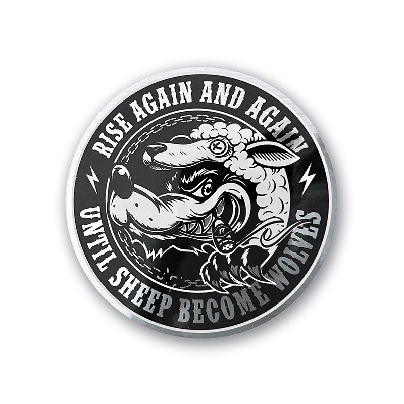 LONE WOLF - Rise Again .. METALLIC STICKER - Biker Chopper Bobber No Club Outlaw