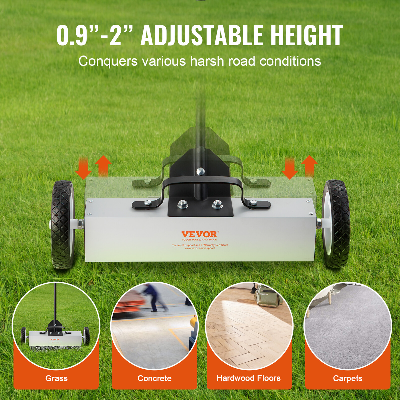 18" Magnetic Sweeper with Wheels 45lbs Rolling Sweeper Lawn Yard Grass