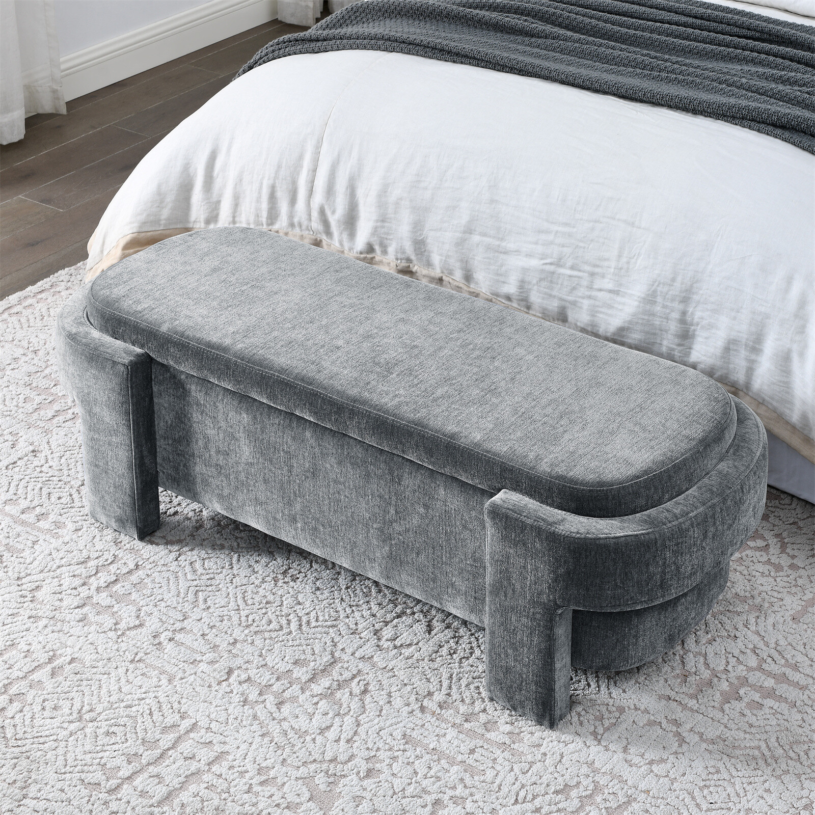 Linen Fabric Upholstered Bench Chair with Large Storage Space Bedroom Entryway