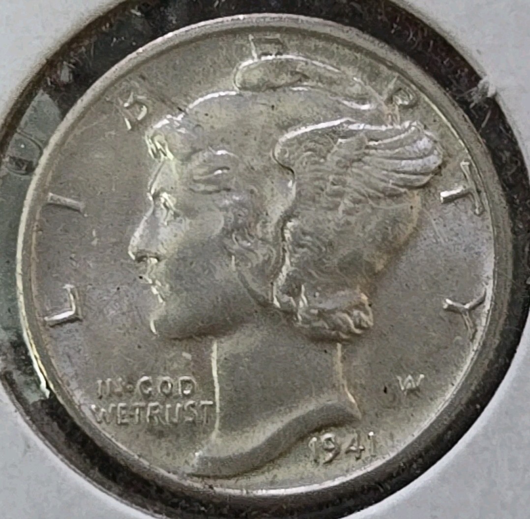 1941 D Denver Mint US Mercury SILVER 10c DIME 0.0723 Tr Oz = 2.25 Grams BU