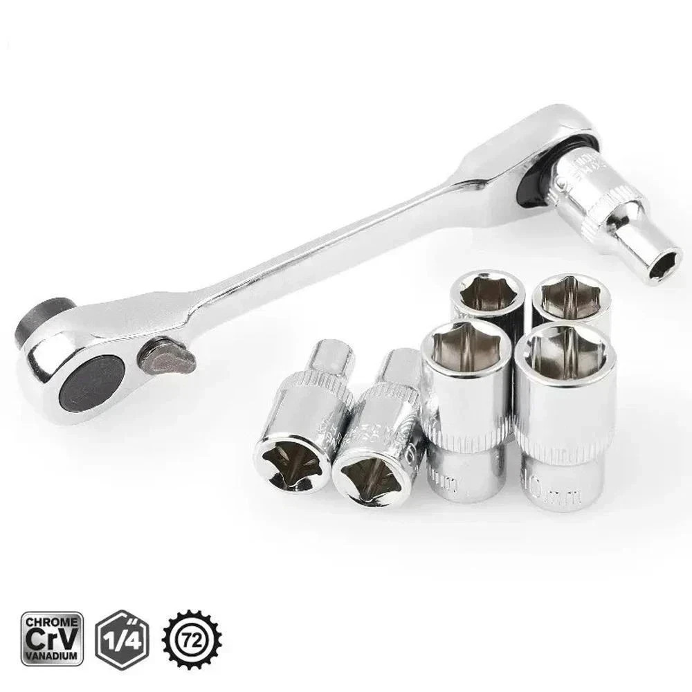 1/4" Mini Double-Ended Quick Socket Ratchet Wrench Rod Screwdriver Bit Tools
