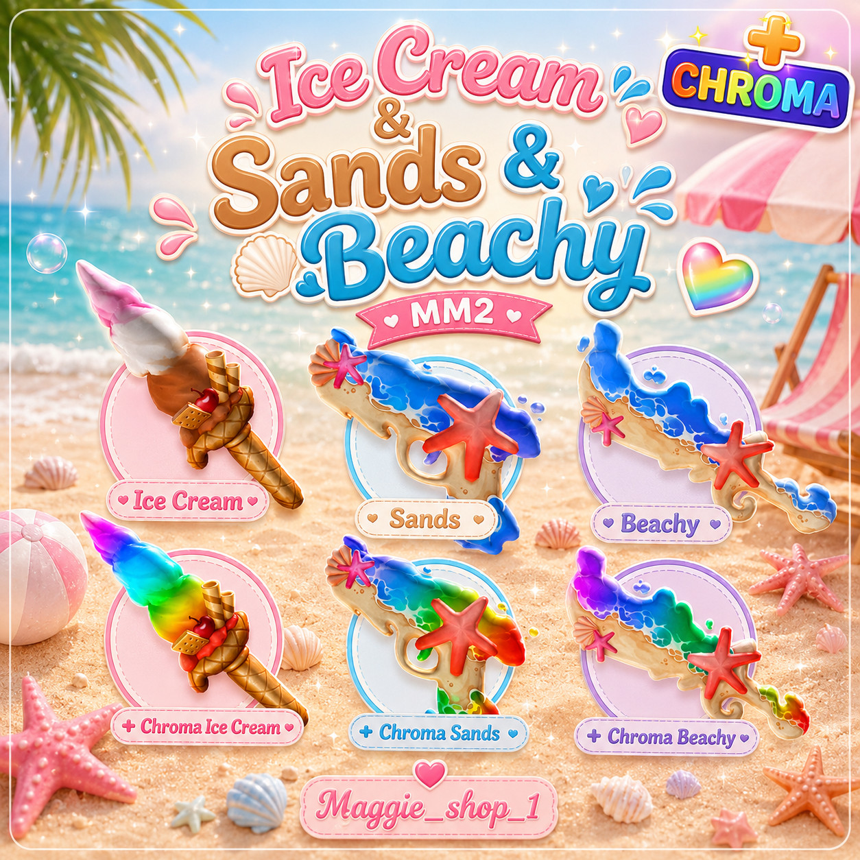 Ice Cream/Sands/Beachy & Chroma Murder Mystery 2 MM2 / Godly Knives and Guns