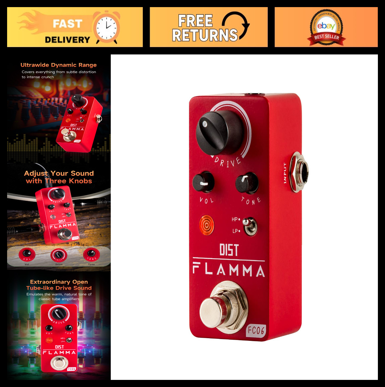 Mini Analog Distortion Guitar Pedal - Boost & Drive Modes, True Bypass Effects
