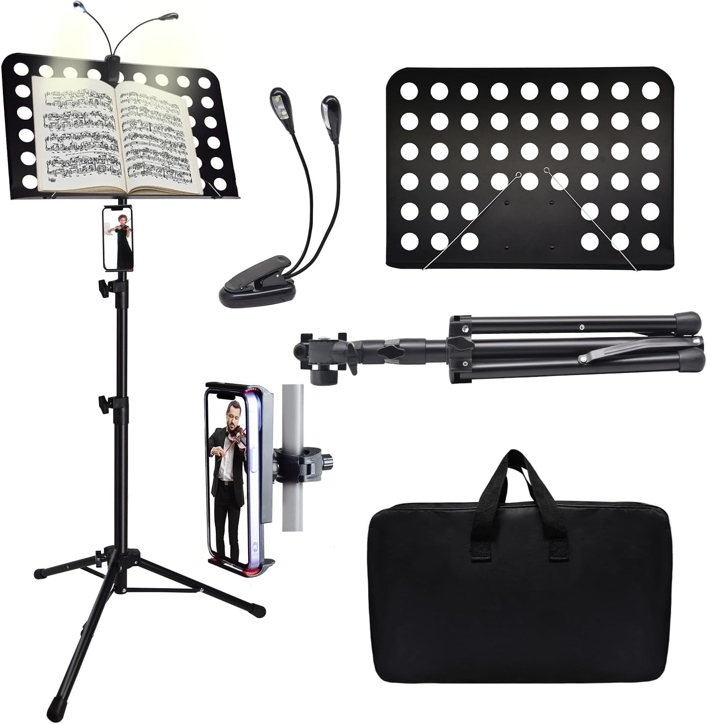 Sheet Music Stand with Light & Phone Holder 57 Music Stand for Sheet Music