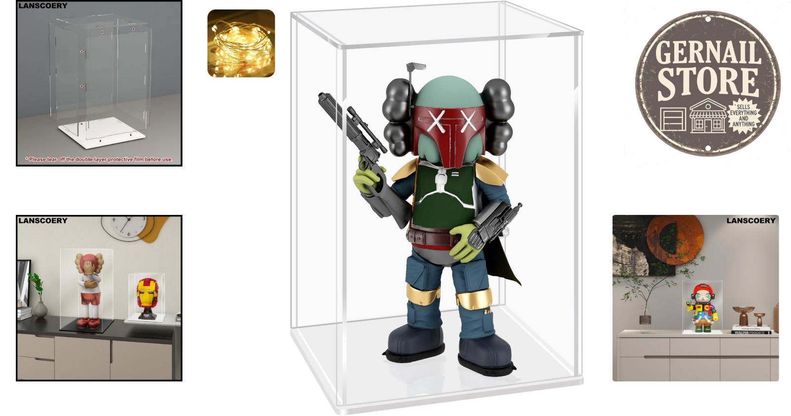 Compact Showcase Display Box with LED Lights & Dustproof Design - 4x4x6inch