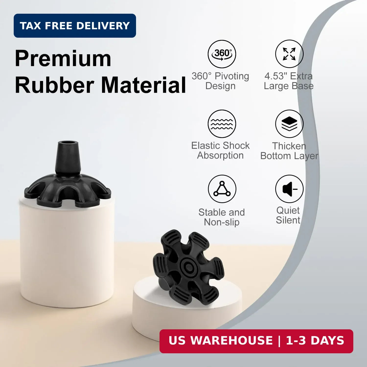 supregear Cane Tip - Self Standing 6 Prong Support Rubber Base for Walking Stick