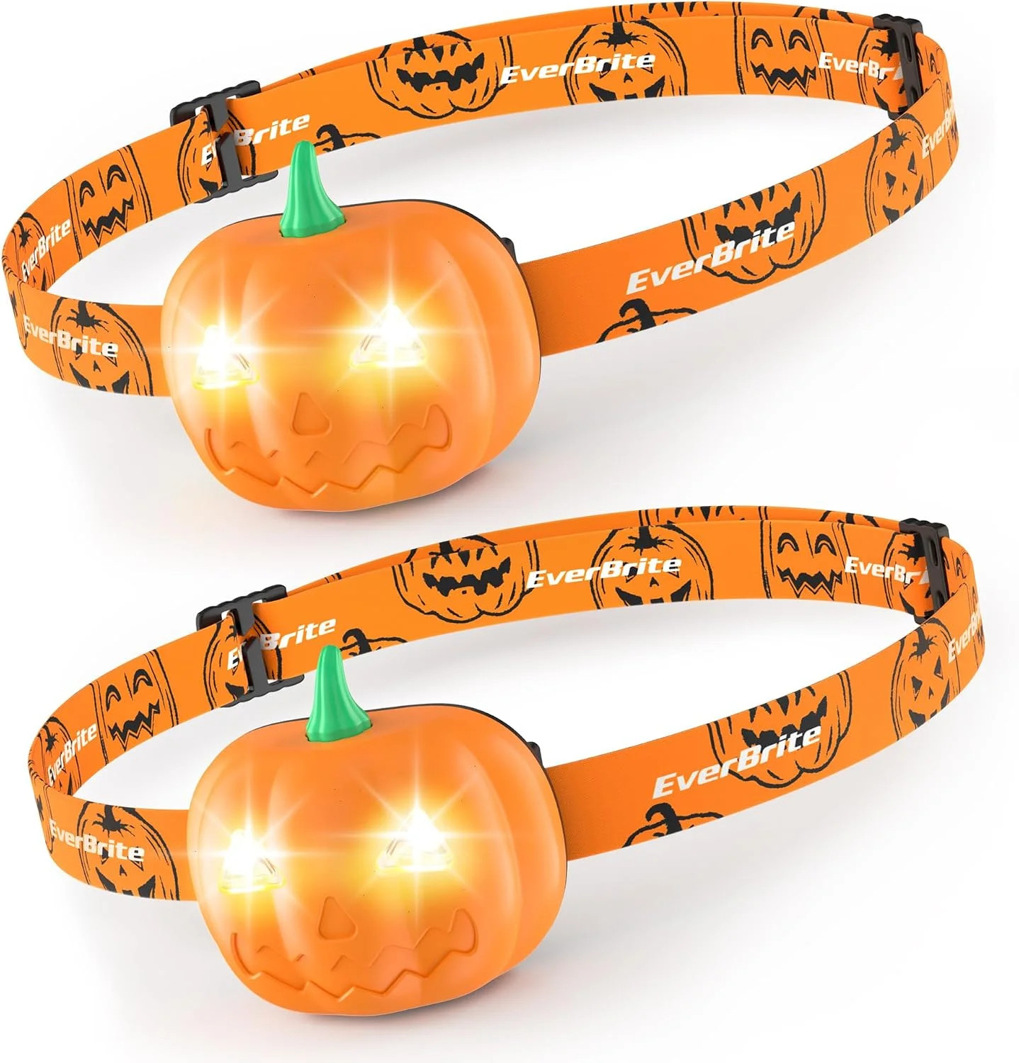 EverBrite Halloween Pumpkin Headlamps, 2 Pack Kids Head Lamps | Spot/Strobe 2 Mo