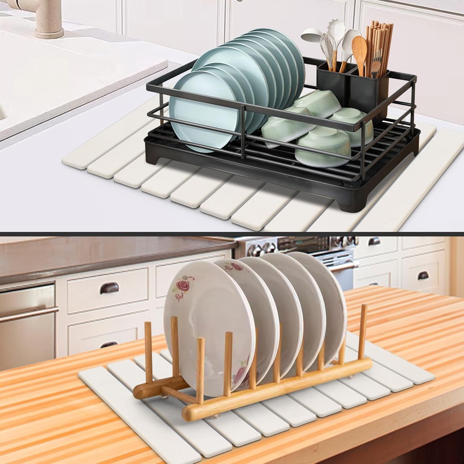 Large Stone Dish Drying Mats for Kitchen Counter, 23"(L)×15"(W) Quick Dry Col...