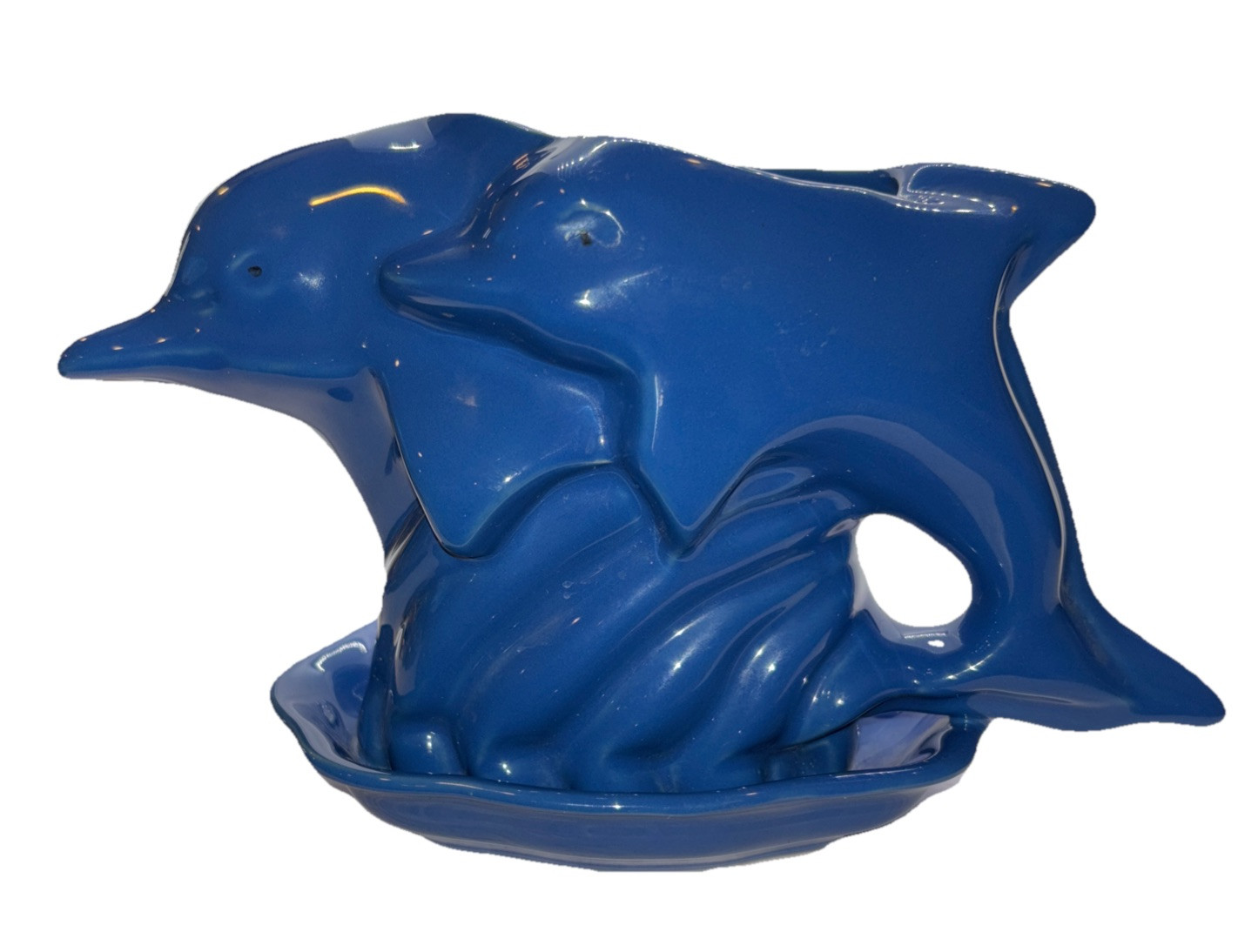 Dolphins Swimming Jumping Ceramic Planter - Blue Nautical Coastal