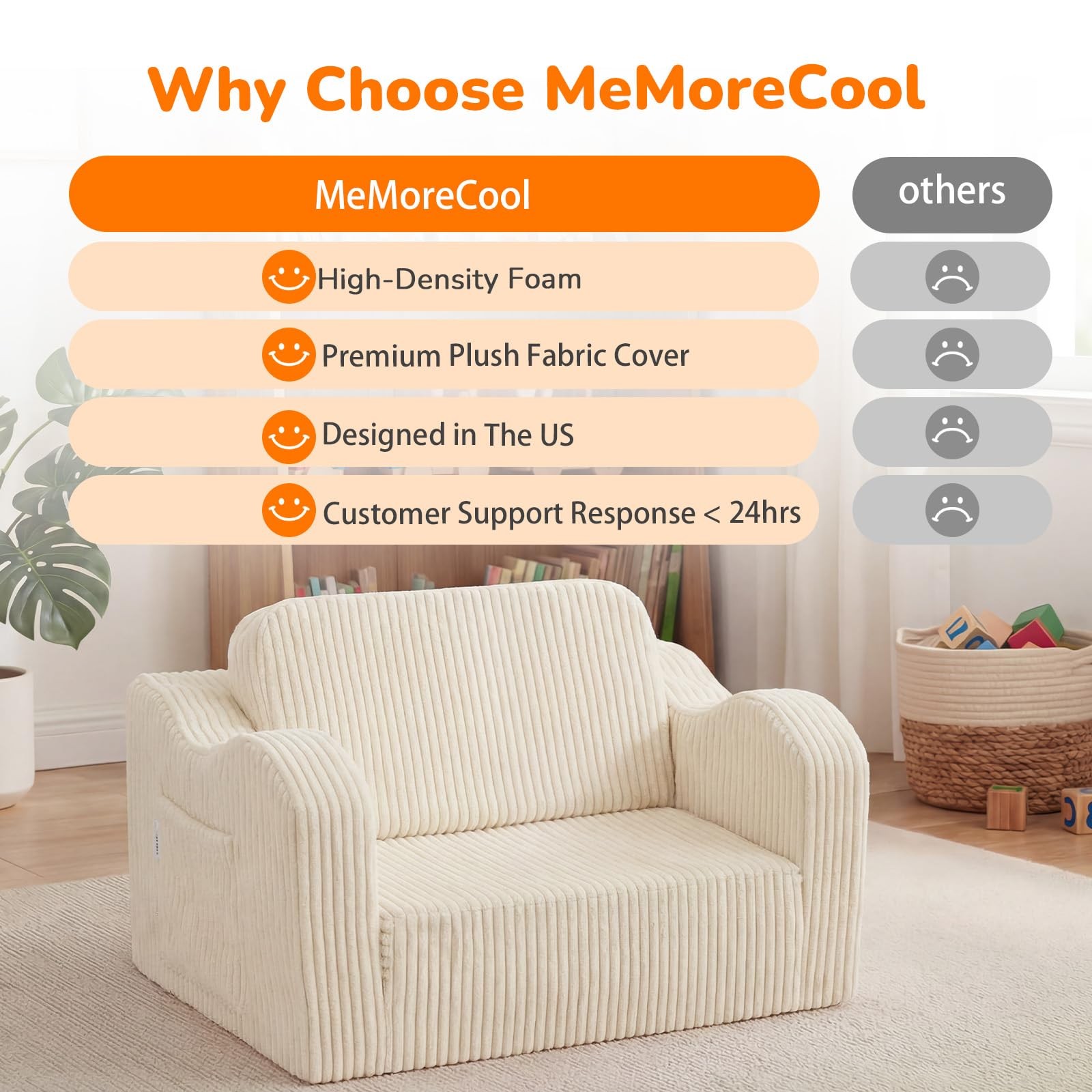 Toddler Couch Fold Out – 2-in-1 Convertible Kids Sofa Bed with Soft Corduroy ...