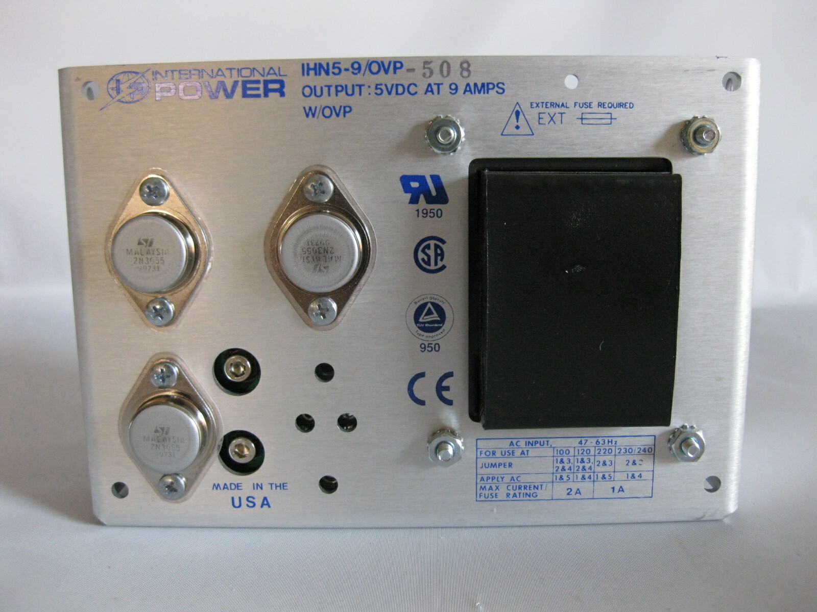 Power Supply: International Power IHN5-9/OVP, 5V/9A DC Output w/OVP