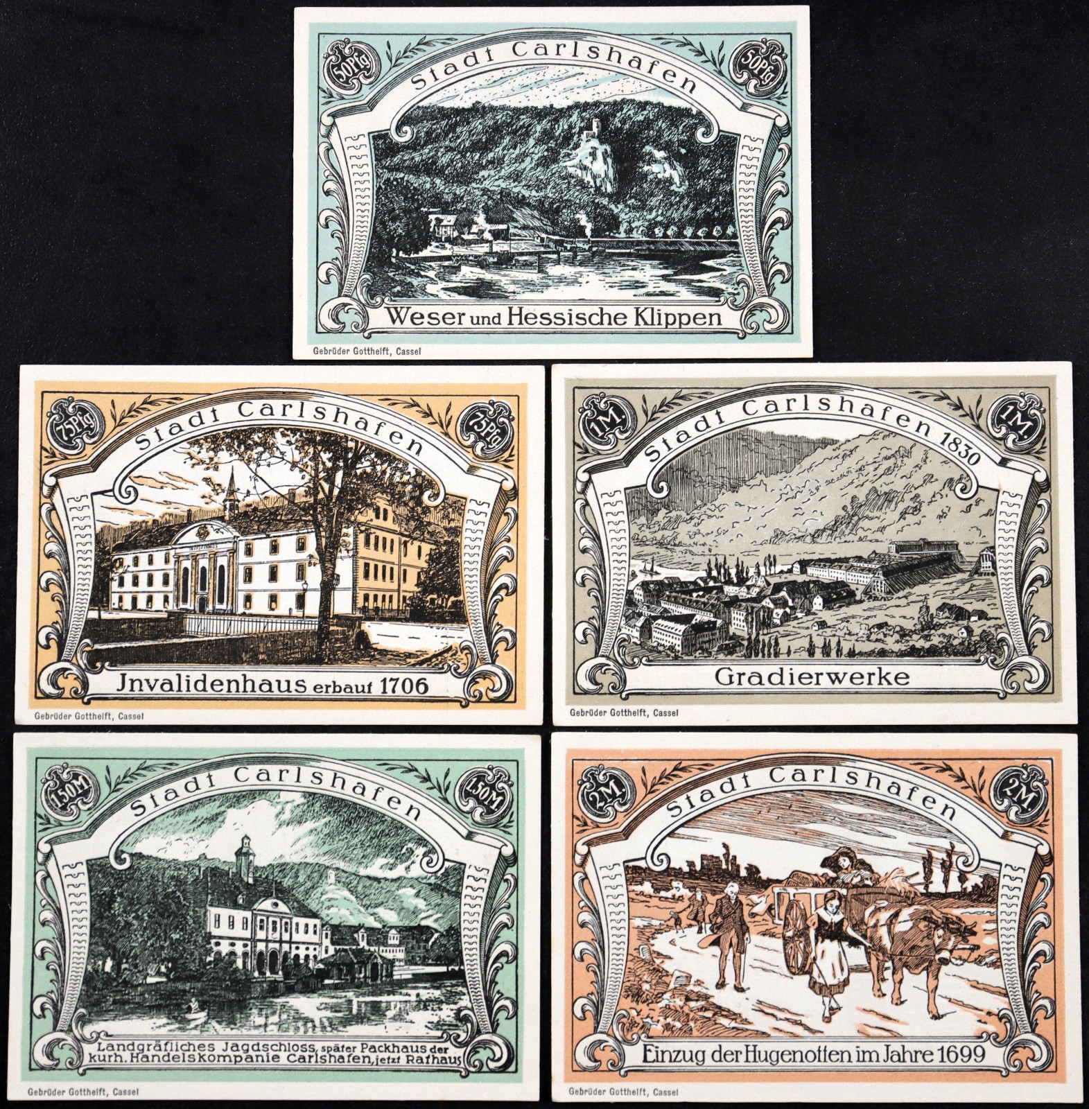 CARLSHAFEN / BAD KARLSHAFEN 1921 "Huguenots" Complete Series Notgeld Germany