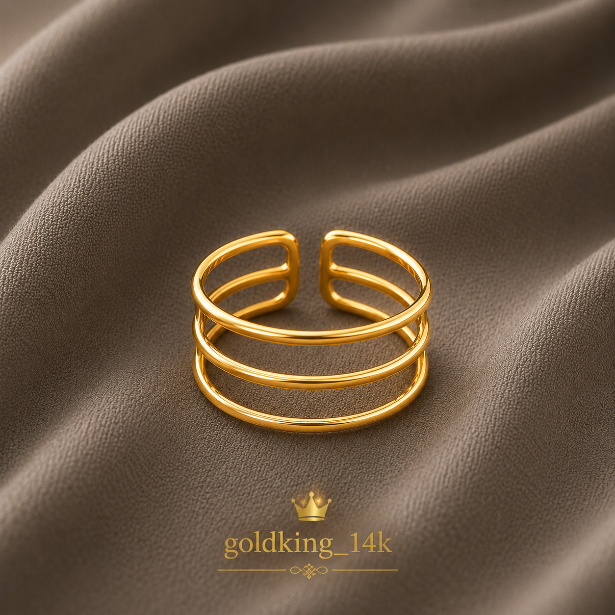 Adjustable Ring 925 Sterling Silver Band Handmade 3 Line Ring yellow Gold Plated