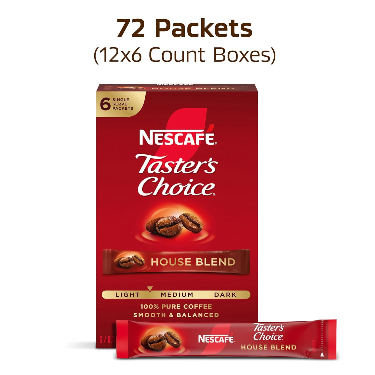 NESCAFÉ , Instant Coffee Packets, Light Medium Roast Coffee, House Blend, 12 Box