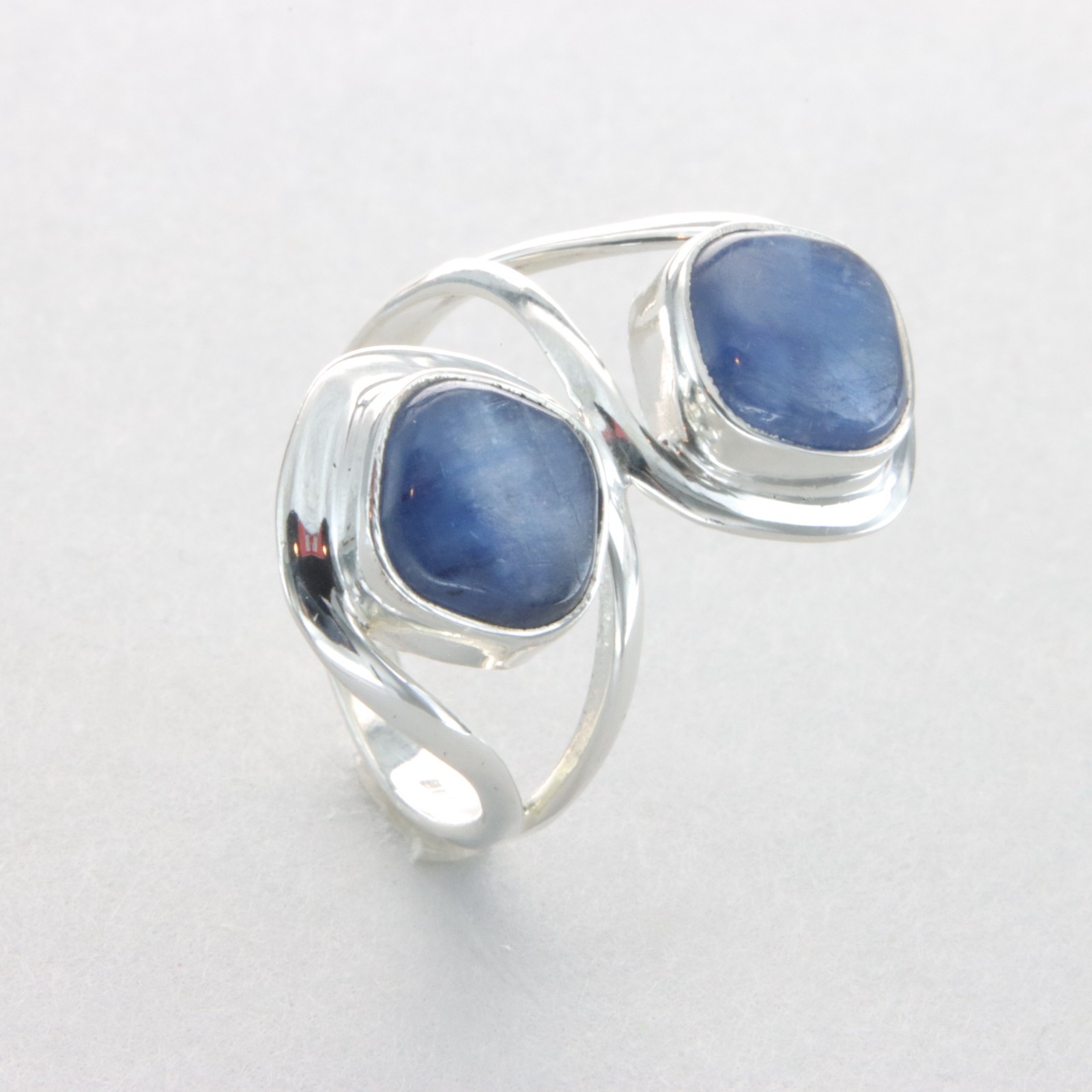 Twin Square Blue KYANITE Ring - 925 STERLING SILVER Natural Gemstone Brazil #7e