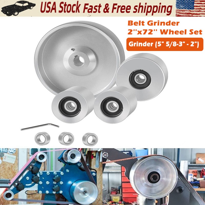 2" x 72" Belt Grinder Wheel Set Complete Wheel Kit or Knife Grinder 5" Drive