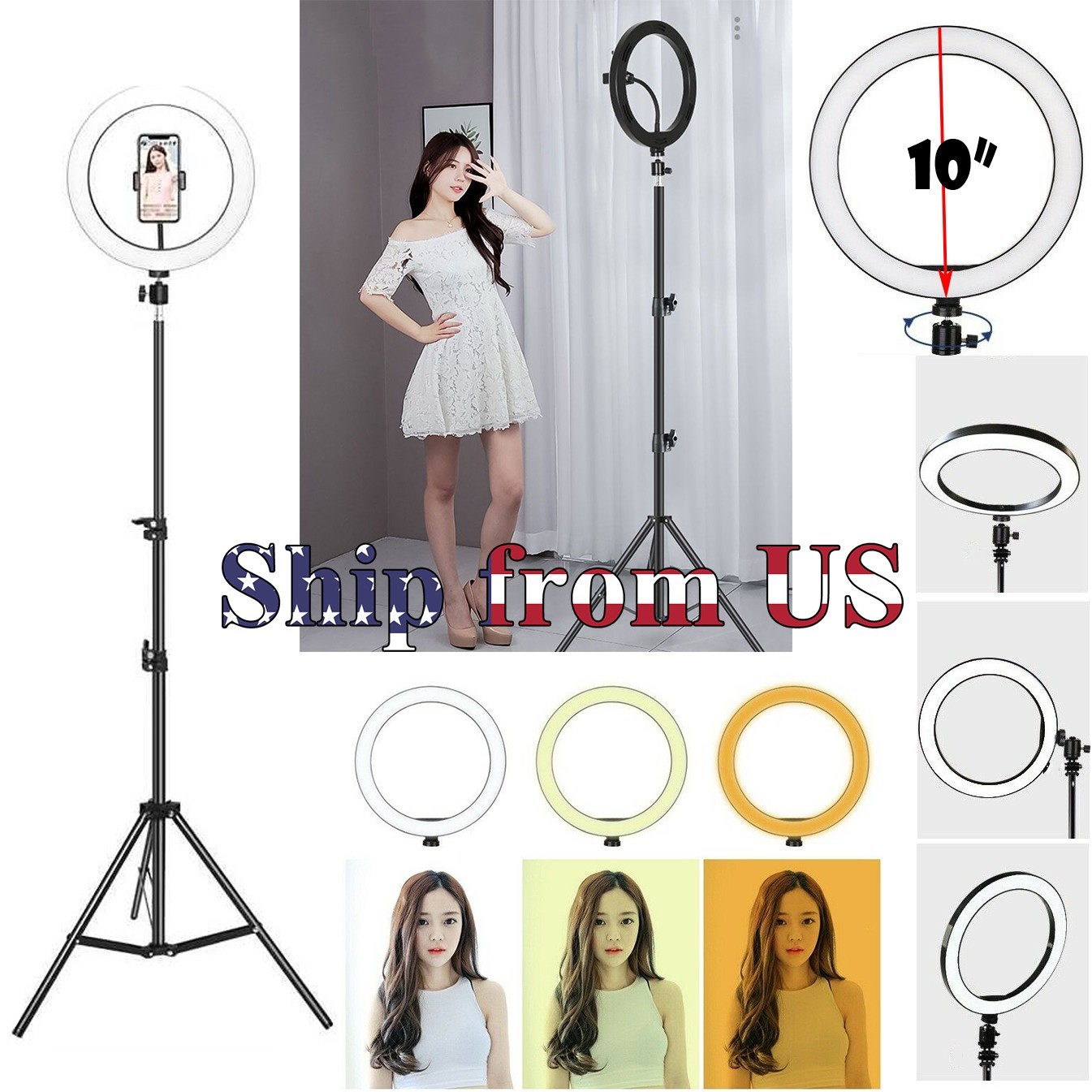 10" LED Ring Fill Light w/Stand & Mount Kit for Camera Phone Selfie Video Stream