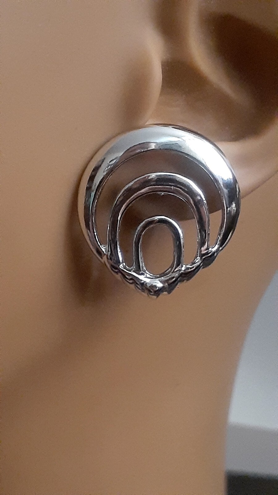 Vintage Open work Polished Silvertone Geometric style Earrings