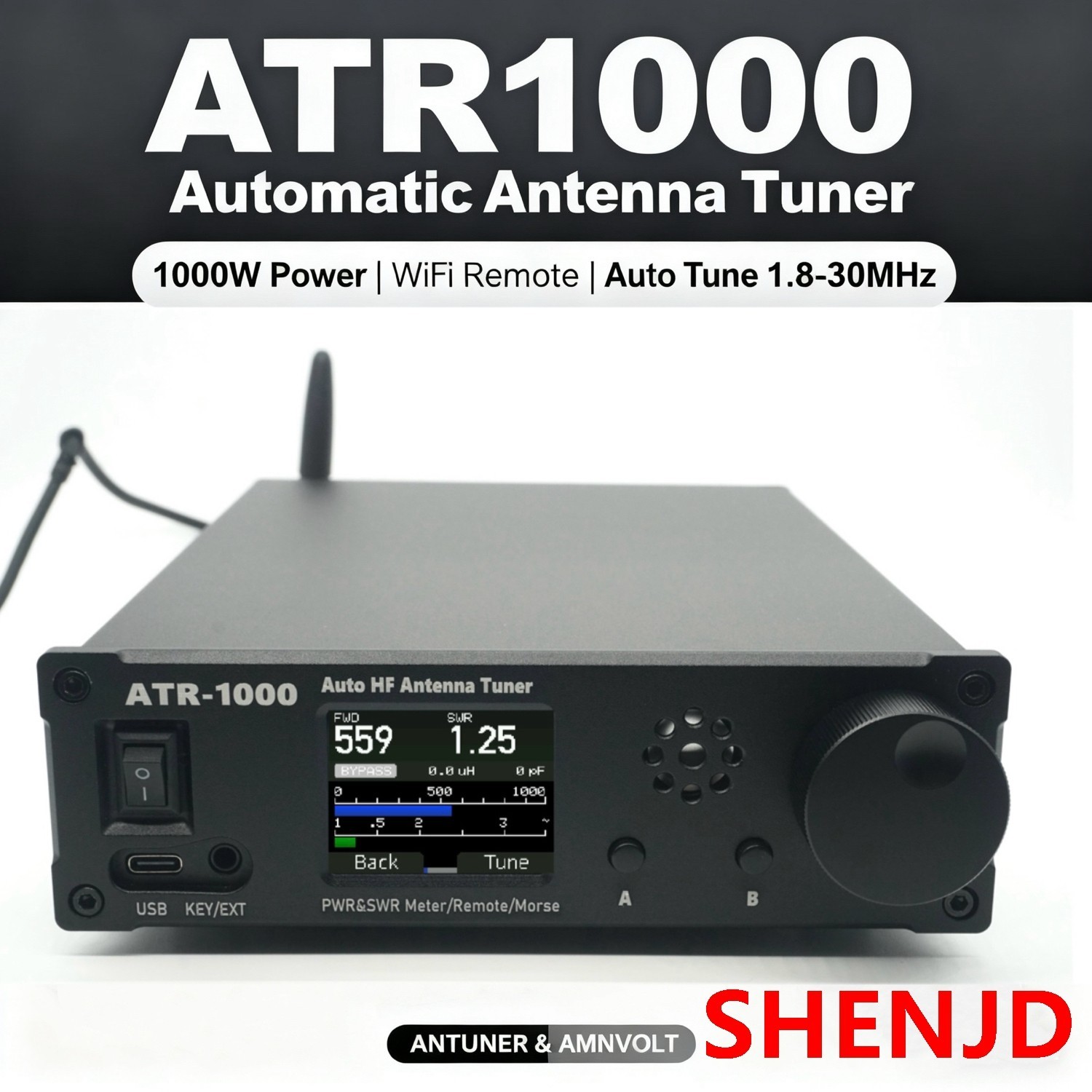ATR-1000 1.8-30MHz 1000W Universal Auto HF Antenna Tuner for YAESU/ICOM/KENWOOD