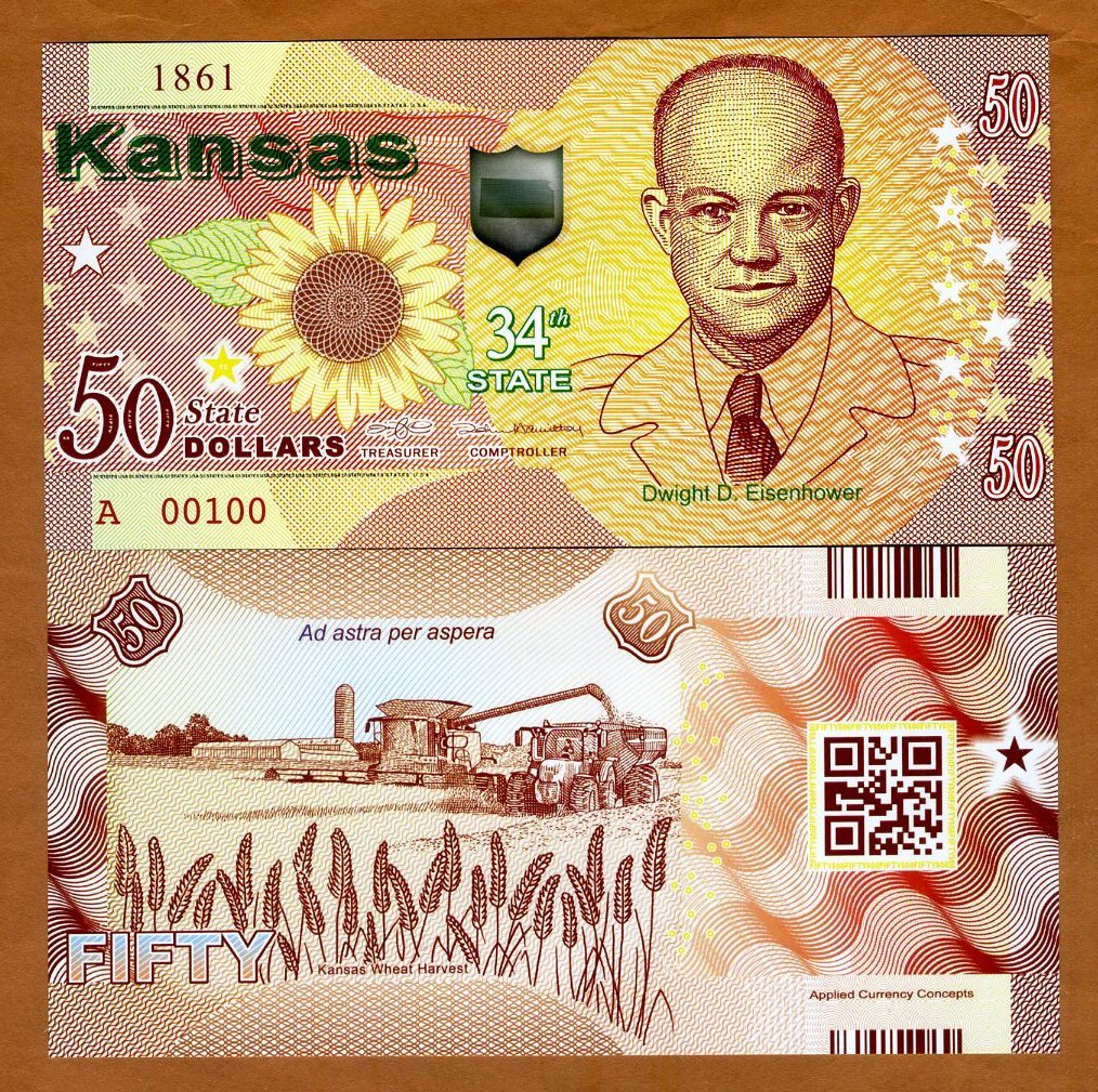 USA States, Kansas, $50, Polymer, ND (2018), UNC Dwight Eisenhower