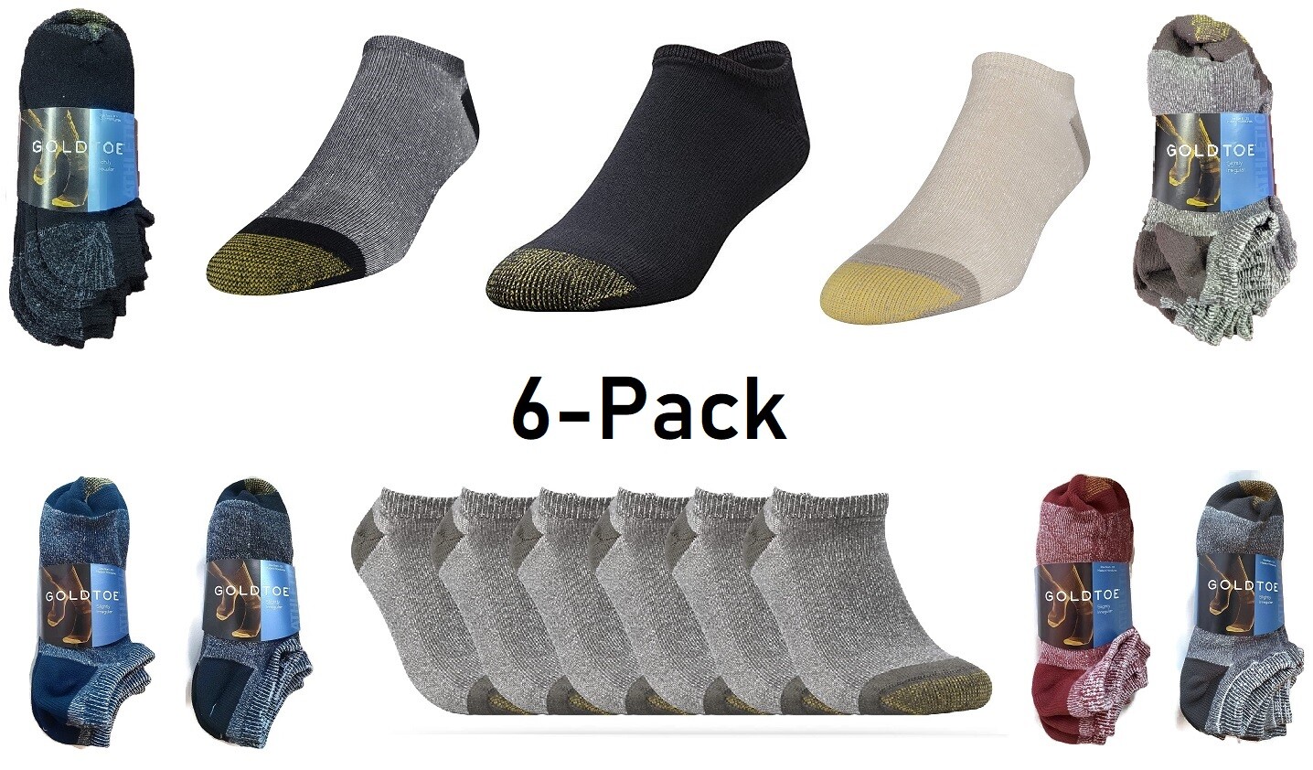 GoldToe Men's 656f Socks No Show 6-Pk Breathable Soft Cotton Blend - All Colors