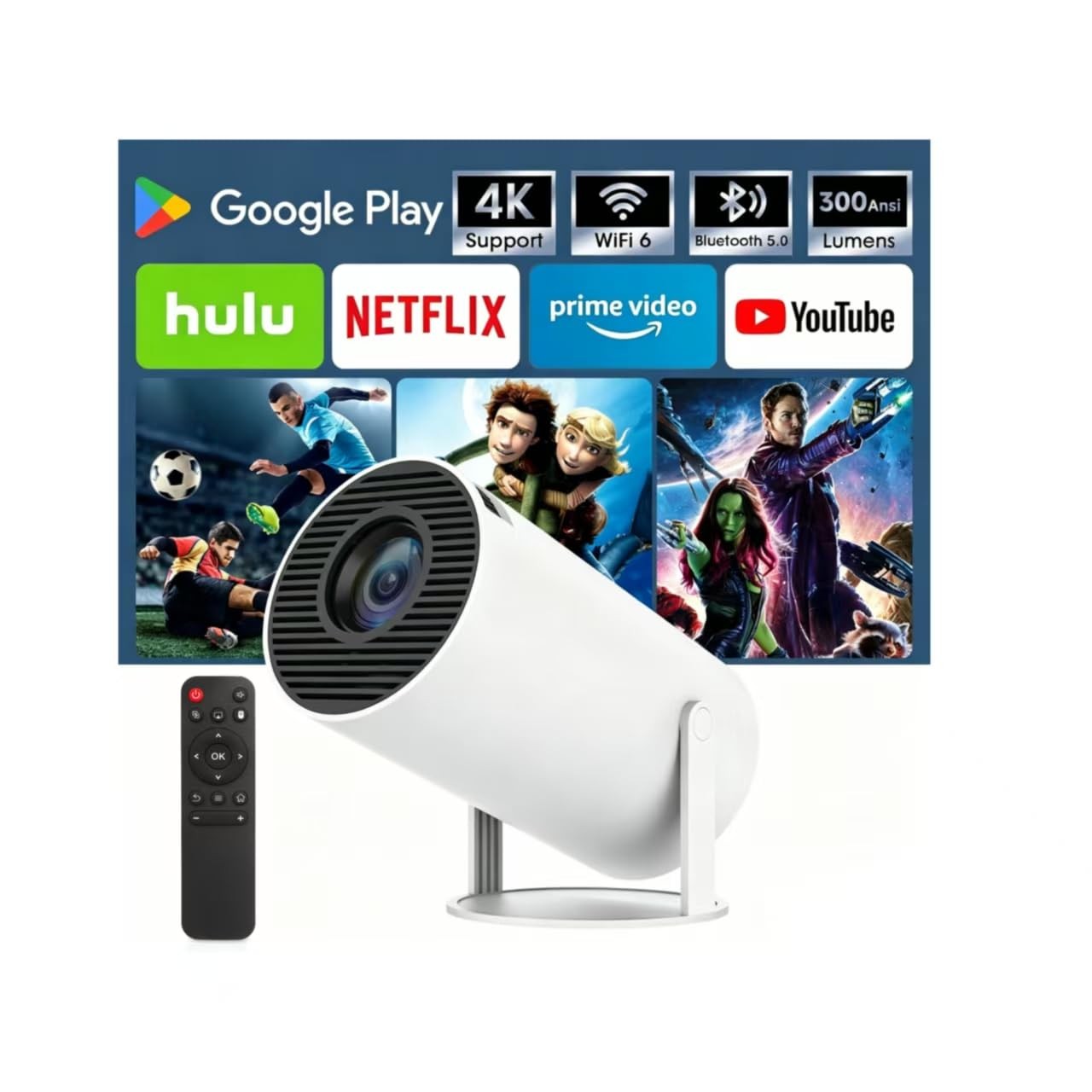Proyector De Cine Con WiFi Bluetooth y Control Remoto En Casa Portátil 1080P