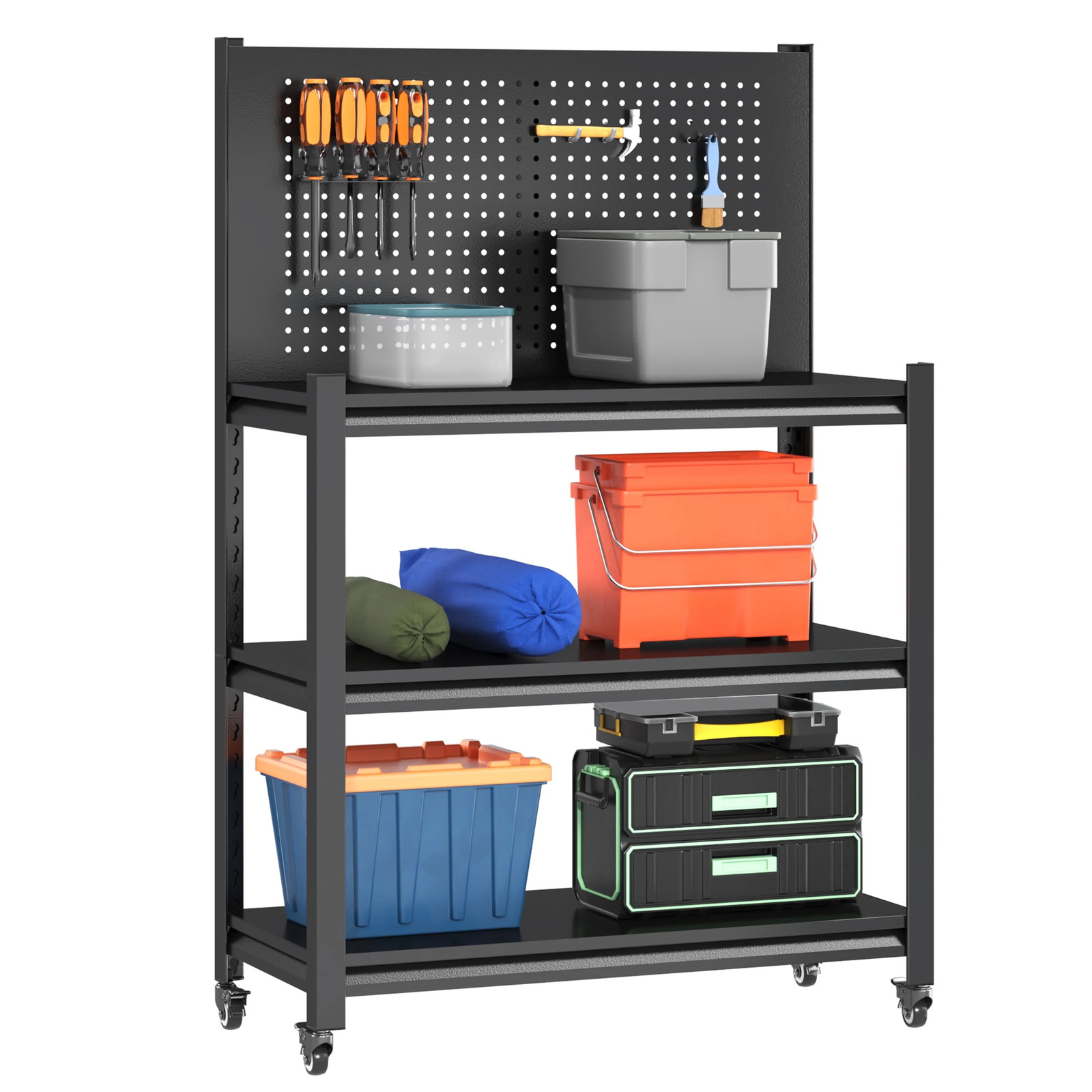 48" Adjustable Workbench with Pegboard,Heavy Duty Steel Work Bench Lockable