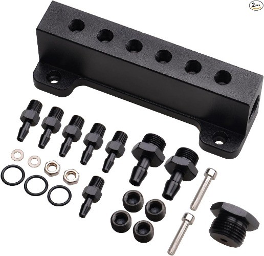 6 Port Vacuum Block Intake Manifold Kit Fuel Wastegate Turbo Boost 1/8NPT Compat
