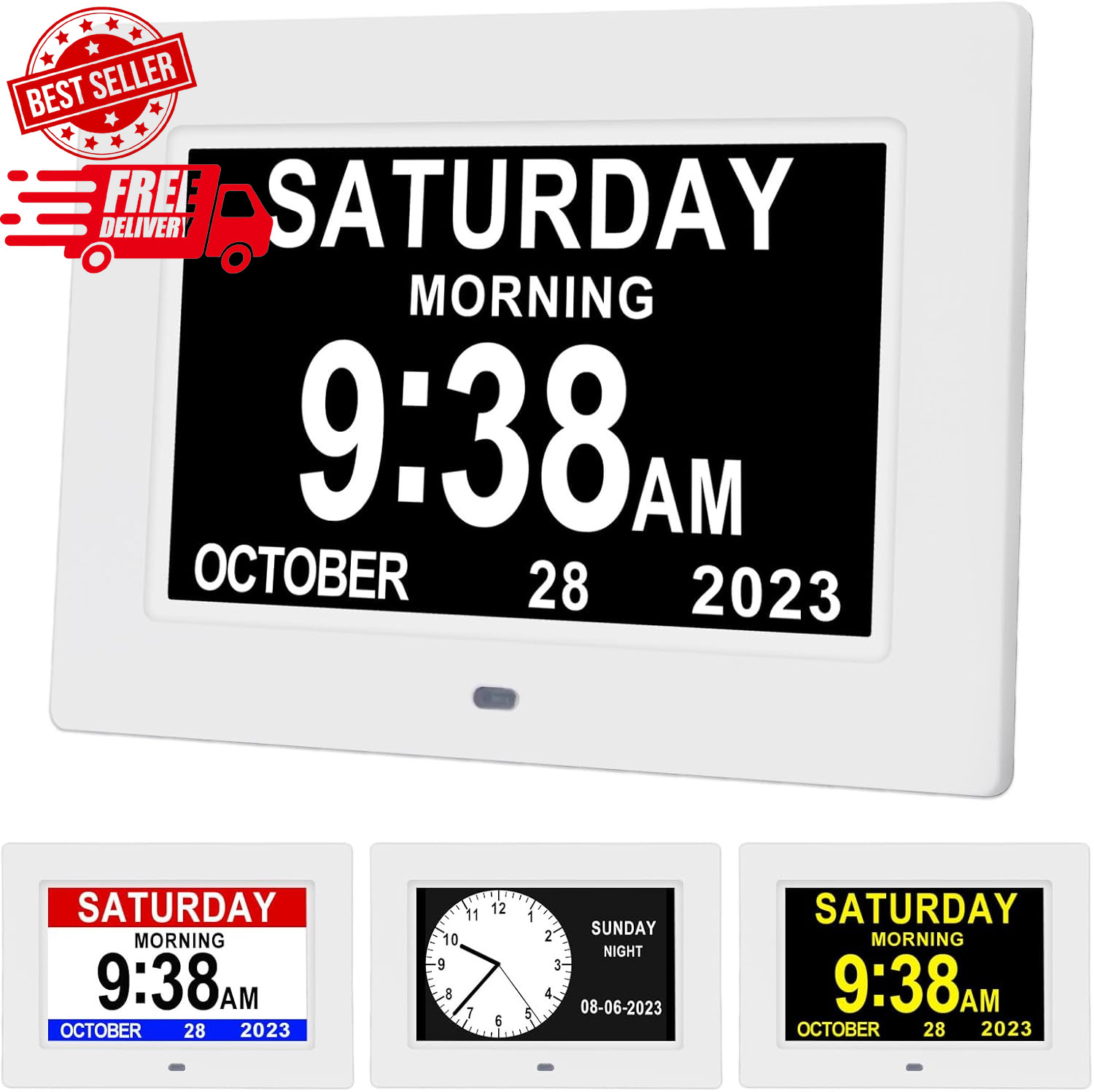 7 Inch Dementia Clock for Seniors Impaired Vision Alzheimers Digital Calendar.