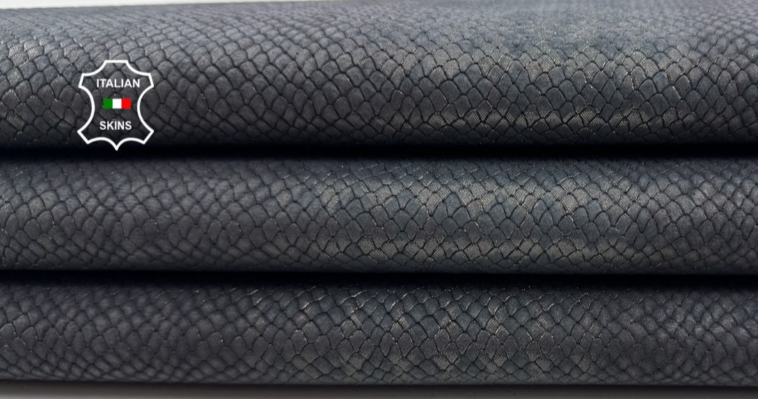 GUNMETAL  ANTIQUED SNAKE SCALES PRINT ON Calfskin Cow Leather 7sqf 0.8mm #C6685