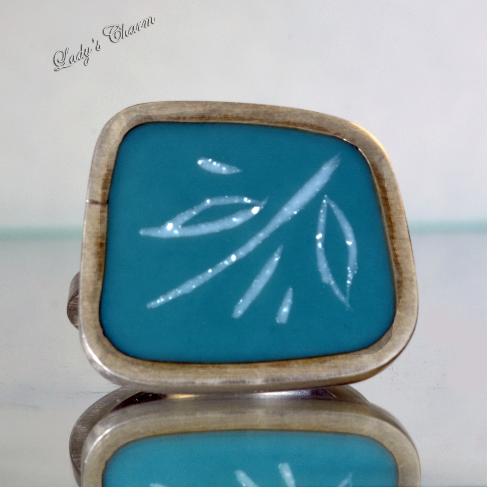 Quercus Silver Modern Resin Designer Handmade Turquoise Ring Size 8