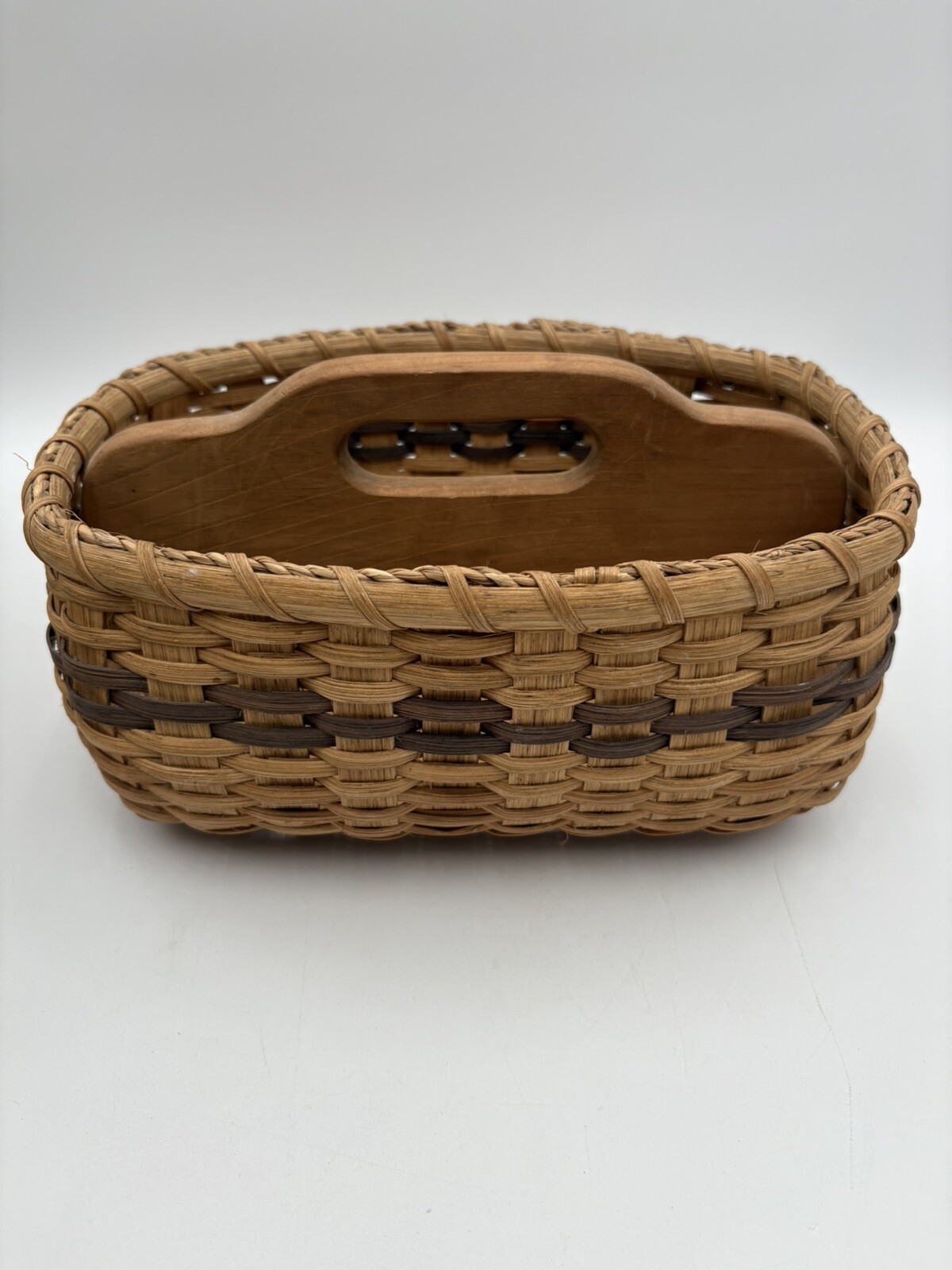 Vtg Handmade Divided Basket Wood Bottom 10” Mail Sorter Kitchen Organizer
