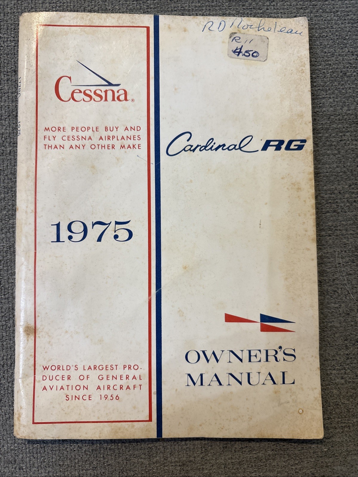 Vintage 1975  Cessna Cardinal RG Owners Manual - Model 177RG