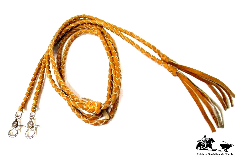 Braided Leather Split Reins 4 Plait Med Oil Light Pecan New Eddy's Tack