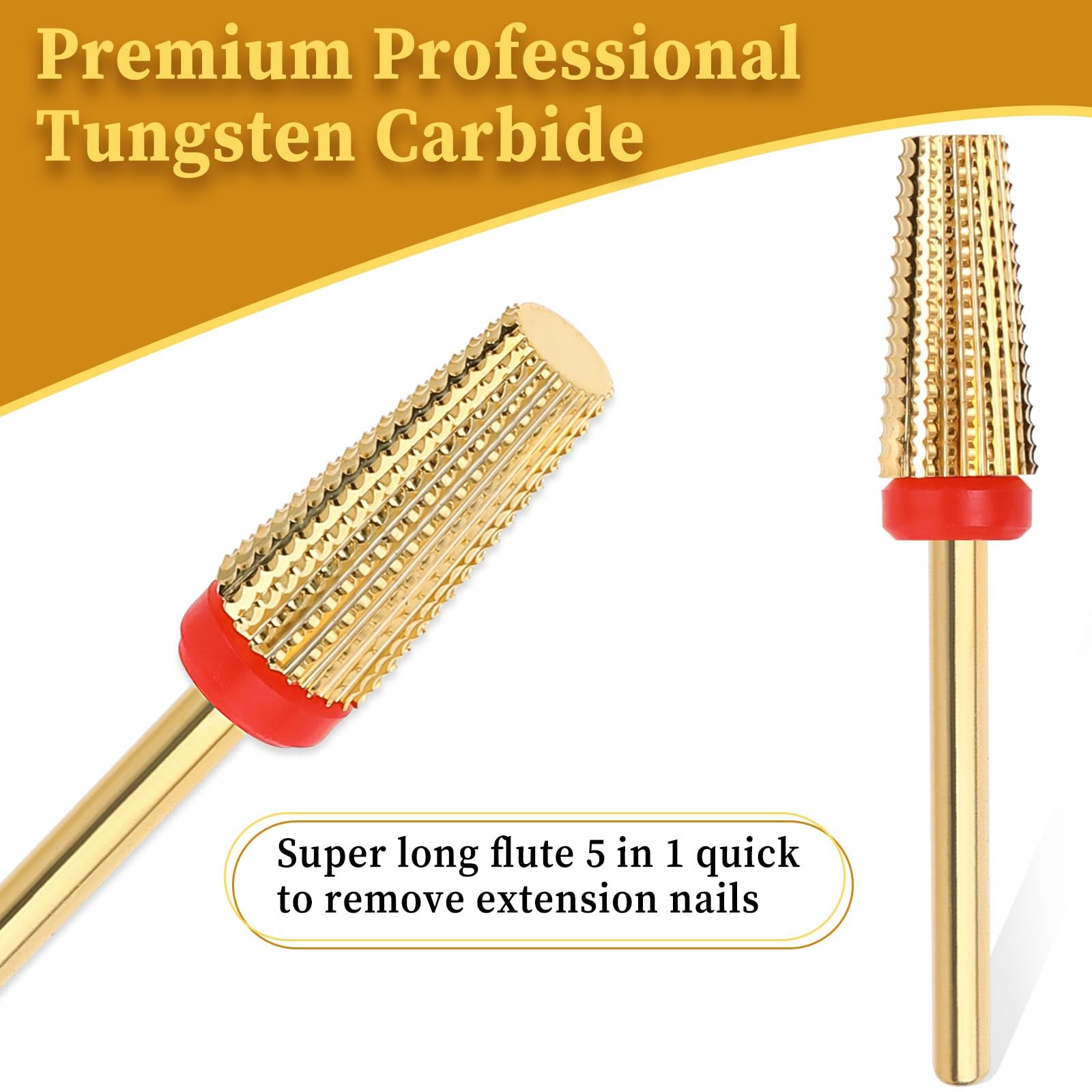 5 in 1 Nail Drill Bits Carbide Tungsten Two Way Rotate Gold