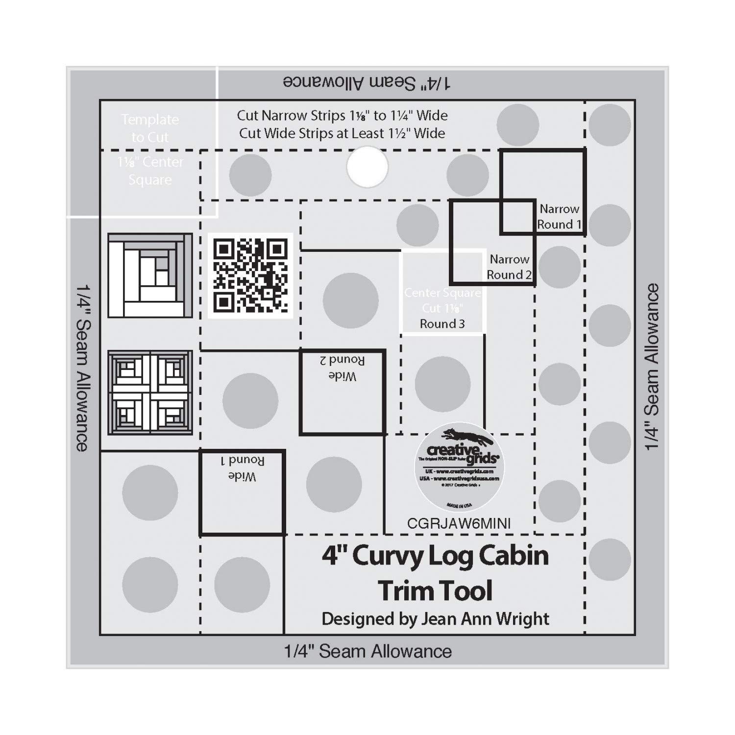 Creative Grids 4in Curvy Log Cabin Trim Clear with black measurement markings