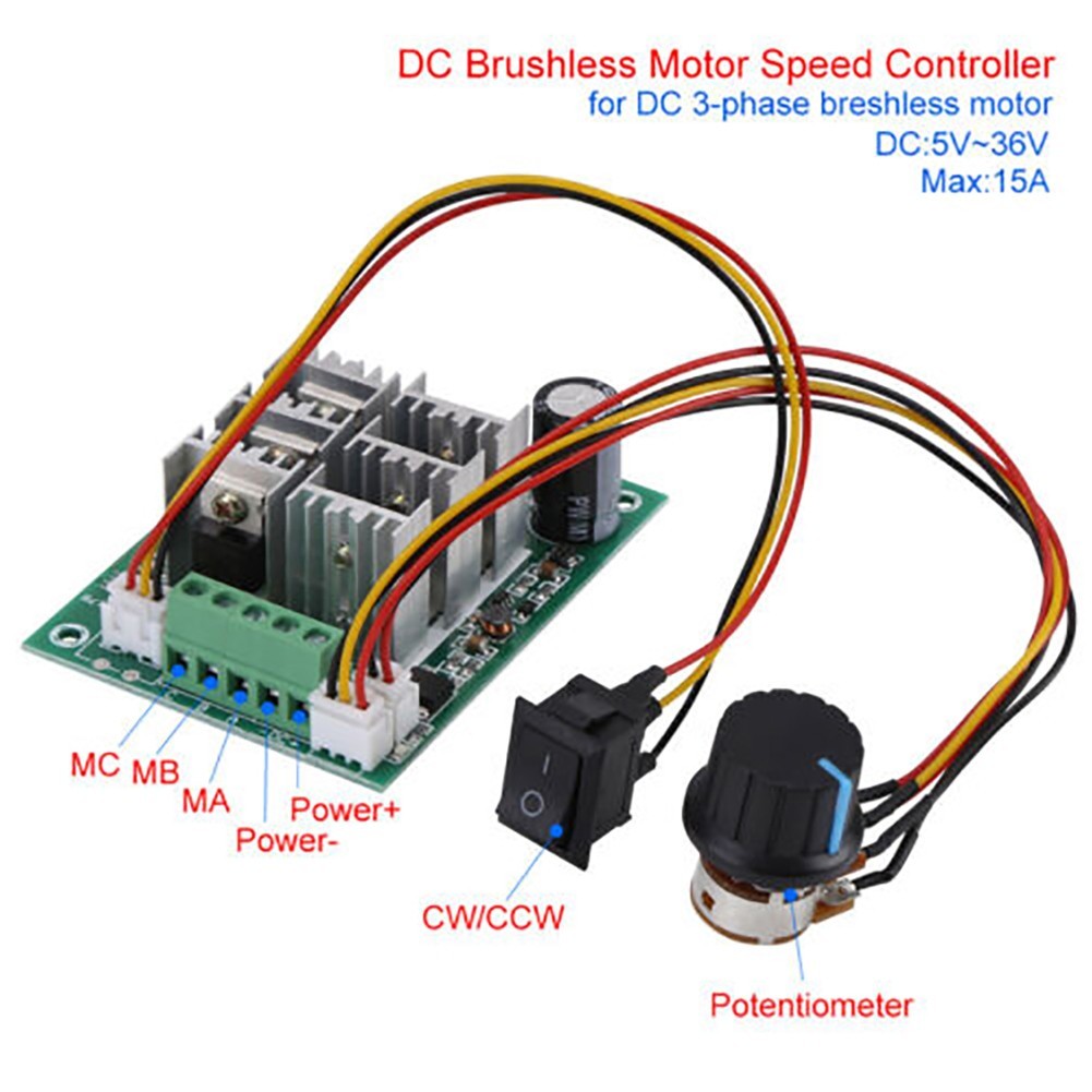Reversible Brushless Motor Driver for cw Mode DC 5V 36V 15A 3-Phase Control