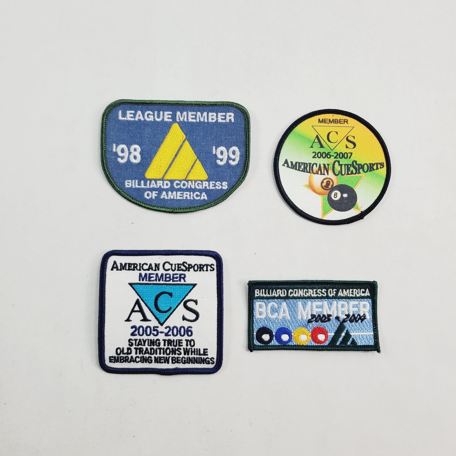 Lot of 4 8 Ball Pool Patches ACS American Cue Sports BCA Billiard Congress